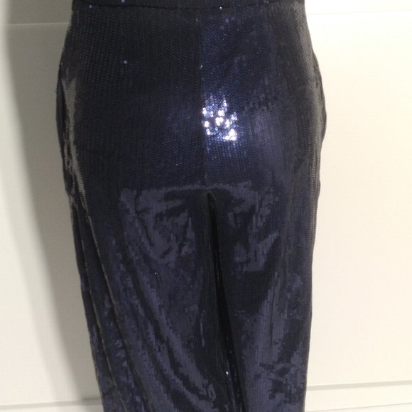 Holiday Navy Blue Sequined Trousers - Picture 6 of 9
